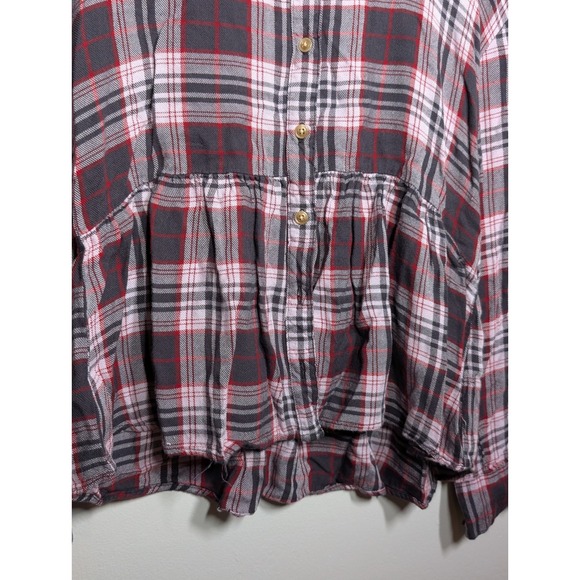 New Womens Top Large Belle Du Jour Plaid Buttondown Ruffle Flannel Look‎ - Picture 5 of 7
